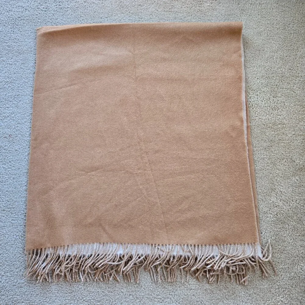NWT Saks Reversible Merino Wool Wrap Tan & Ivory